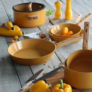 Poêle Ector Induction Aluminium Revêtu Manche En Bois 24 Cm Jaune 15