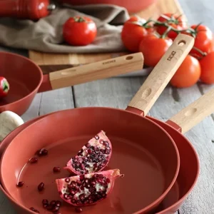 Poêle Ector Induction Aluminium Revêtu Manche En Bois 24 Cm Rouge 11