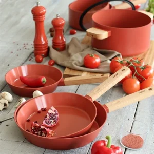 Poêle Ector Induction Aluminium Revêtu Manche En Bois 28 Cm Rouge 15