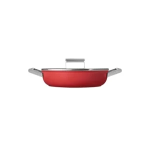 Smeg Sauteuse Aluminium Antiadhésive 28 Cm Rouge Mat Avec Couvercle En Verre Trempé 9