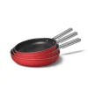 Smeg Lot De 3 Poêles Aluminium Antiadhésives Rouges 10