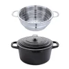 Lot Cocotte Légère Ronde Fonte Aluminium 24 Cm 4,5 L Et Panier Vapeur Multidiamètre 5