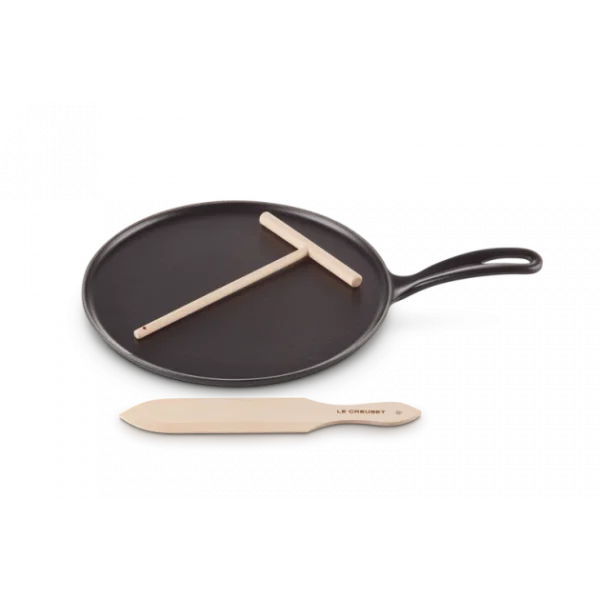 Crêpière En Fonte 27 Cm Noir Mat Avec Spatule & Râteau Le Creuset 3