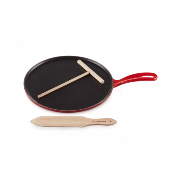 Crêpière Fonte Émaillée 27 Cm Cerise Avec Accessoires Le Creuset 1