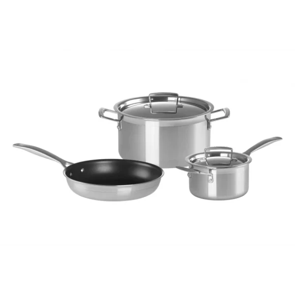 Set 3 Pièces Faitout, Poêle Et Casserole Avec Couvercle Inox Le Creuset 1